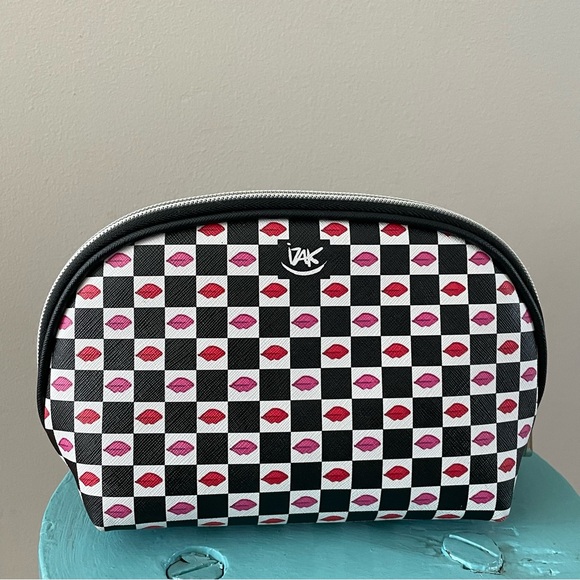 Izak New York Pink Red Lipstick Printed Cosmetic Case Zippered Bag - Picture 2 of 4